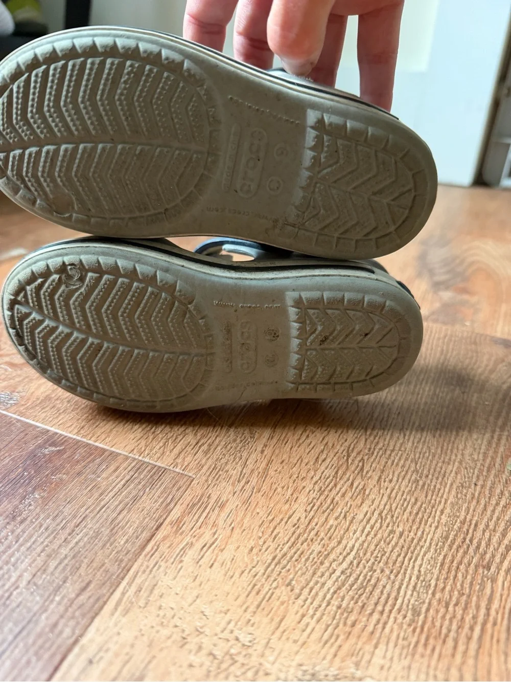 CROCS Kids Gray Sandals with Navy Back Strap